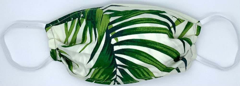Palm Leaves White Hawaiian print Face  Mask  100% Cotton Made in U